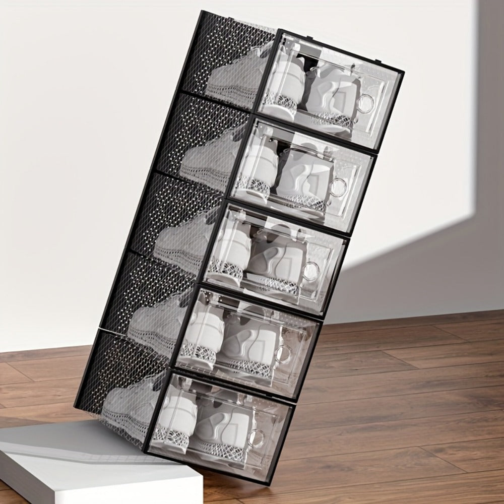 Foldable Plastic Shoe Storage Organizer with Stackable Design and Dustproof Cover detail image - detail view 15