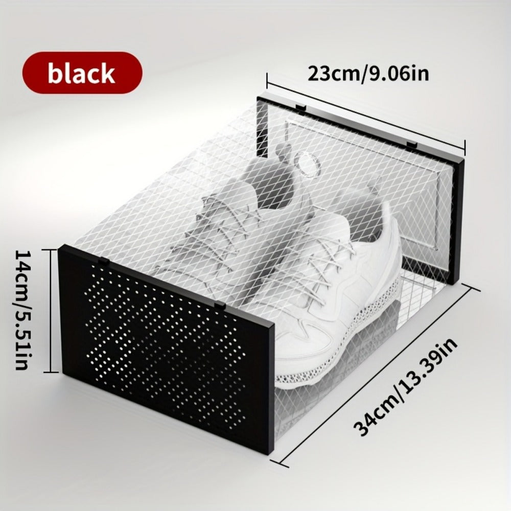 Foldable Plastic Shoe Storage Organizer with Stackable Design and Dustproof Cover detail image - detail view 4