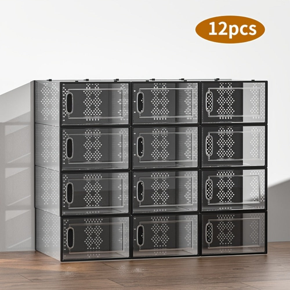 Foldable Plastic Shoe Storage Organizer with Stackable Design and Dustproof Cover detail image - detail view 5