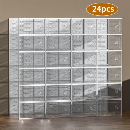 Foldable Plastic Shoe Storage Organizer with Stackable Design and Dustproof Cover detail image - detail view 7