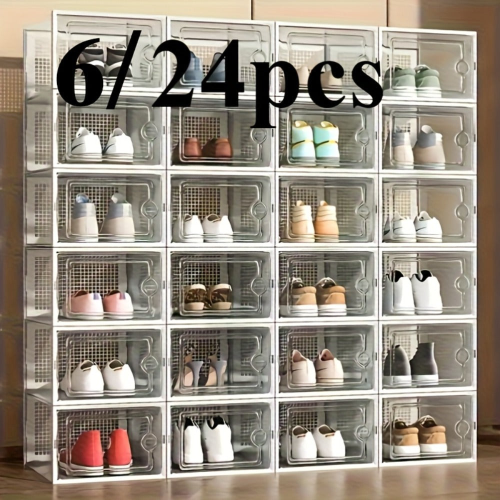 Shoe Storage Organizer, Clear Shoe Boxes with Lids Stackable Foldable Transparent Plastic shown in the main product view