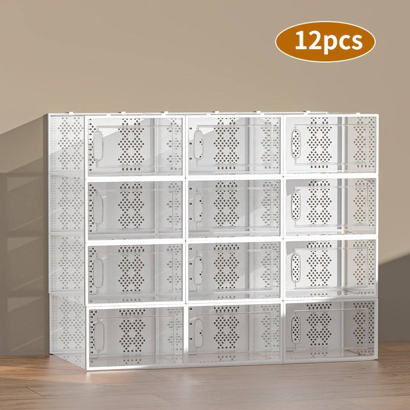 Shoe Storage Organizer shown in the White, 12Packs option