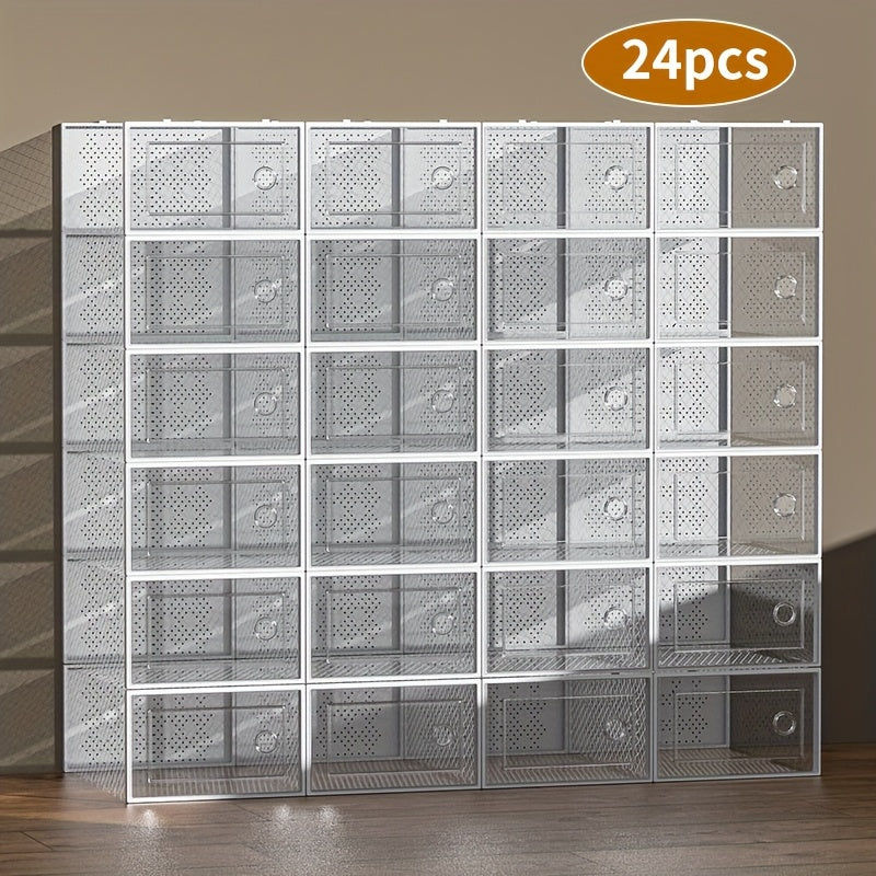 Shoe Storage Organizer shown in the White, 24pcs option