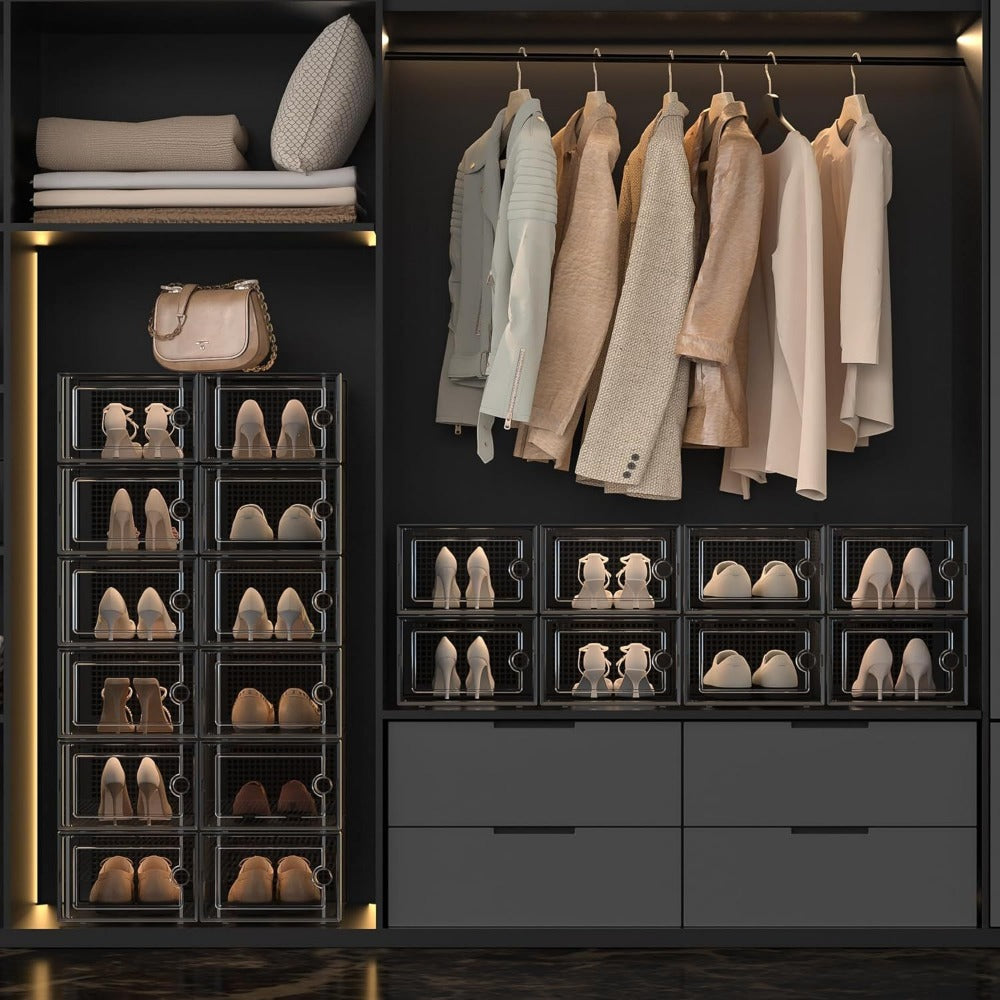 Foldable Plastic Stackable Shoe Storage Box for Entryway and Bedroom detail image - detail view 7