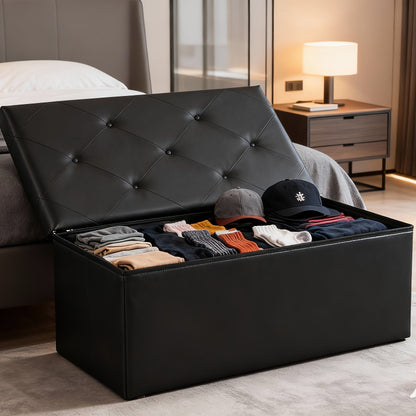 Ottoman shown in the Black, 15.2"D x 43"W x 15.2"H option