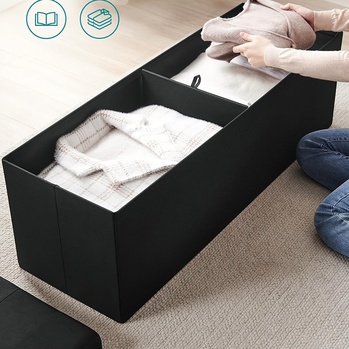 Ottoman shown in the Black, 15"D x 43"W x 15"H*(PE) option