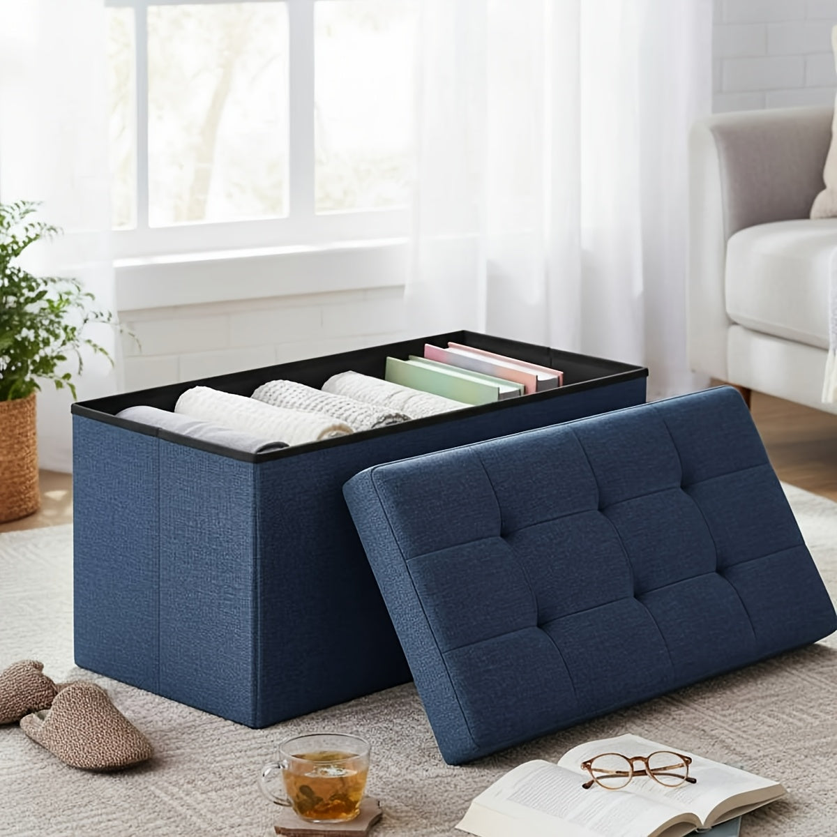 Ottoman shown in the Blue, 15"D x 30"W x 15"H*(PE) option