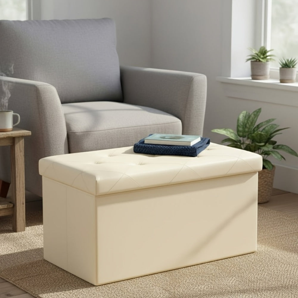 Foldable Upholstered Ottoman, Small Upholstered Footstool for Living Room detail image - detail view 11
