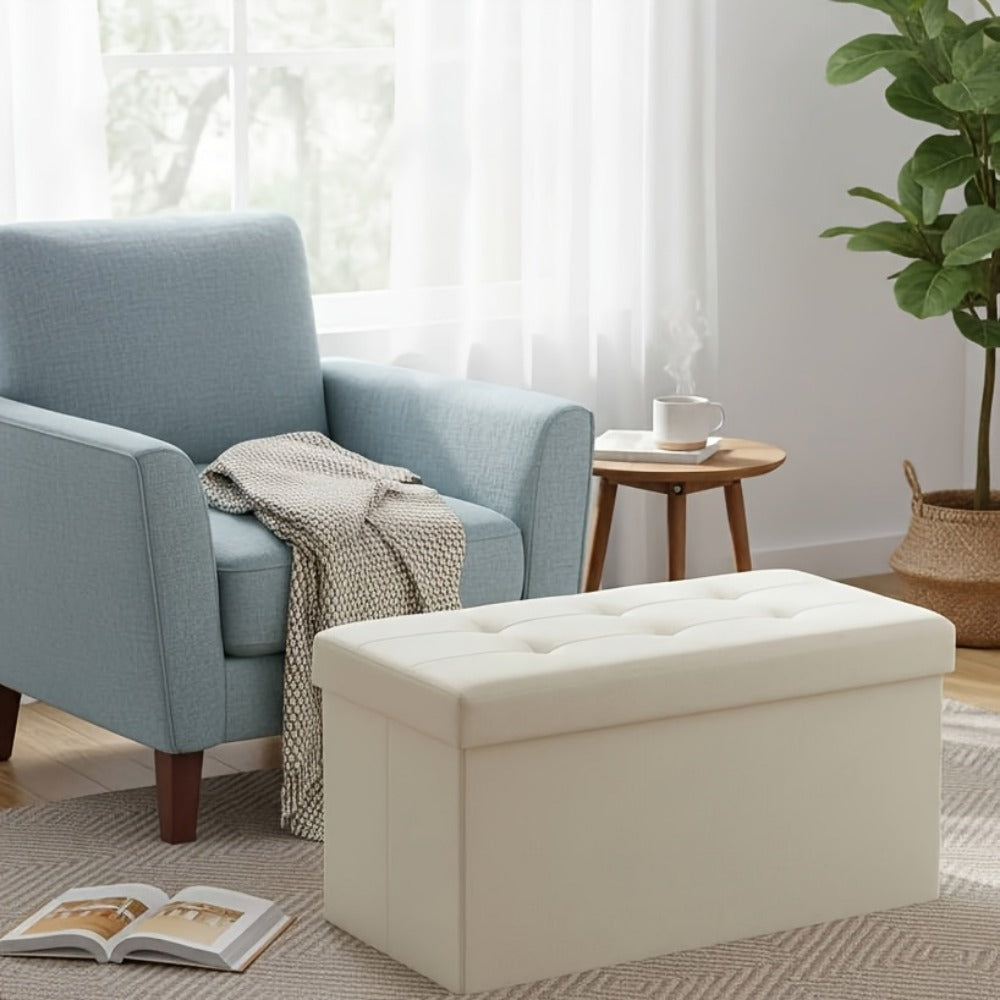 Foldable Upholstered Ottoman, Small Upholstered Footstool for Living Room detail image - detail view 14