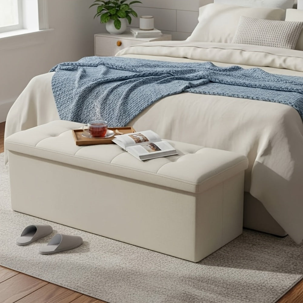 Foldable Upholstered Ottoman, Small Upholstered Footstool for Living Room detail image - detail view 16