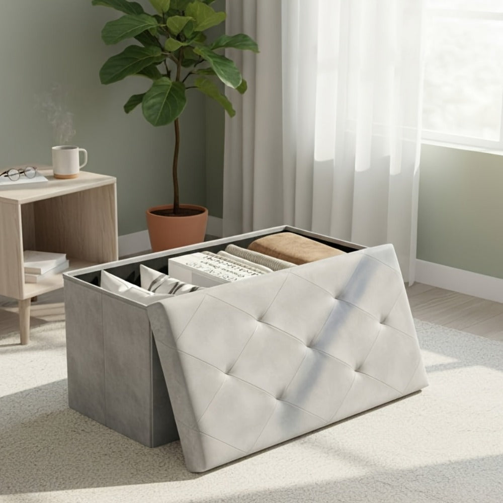Foldable Upholstered Ottoman, Small Upholstered Footstool for Living Room detail image - detail view 17