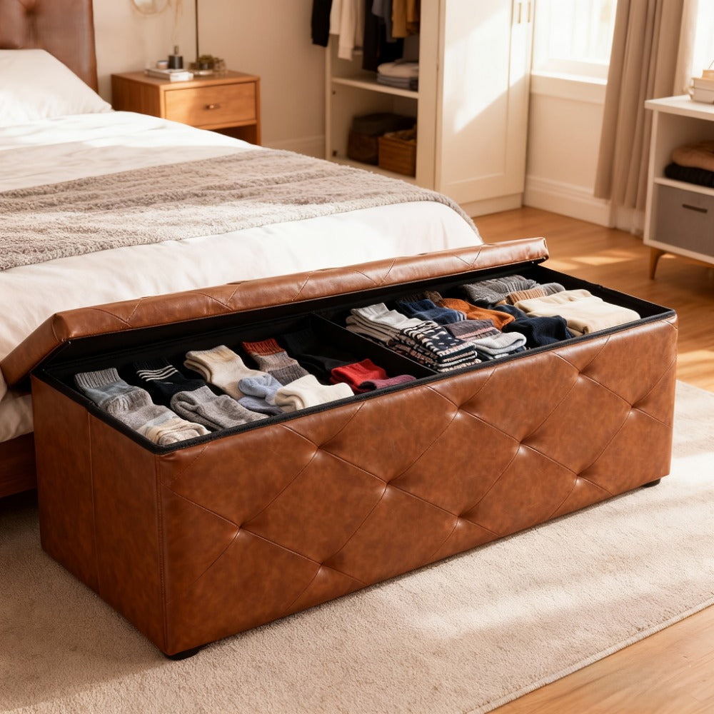 Foldable Upholstered Ottoman, Small Upholstered Footstool for Living Room detail image - detail view 9