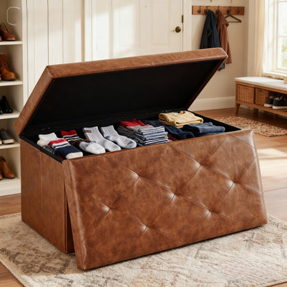 Ottoman, Storage Bench with Lid - Upholstered Folding Foot Rest Stool 660 lbs, Hardwood shown in the main product view