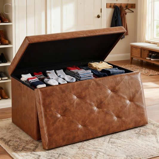 Ottoman, Storage Bench with Lid - Upholstered Folding Foot Rest Stool 660 lbs, Hardwood shown in the main product view