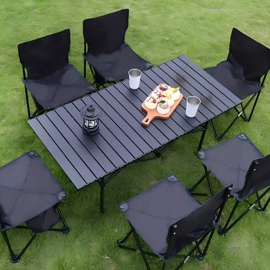 Folding Camping Table, Adjustable Height - Portable Iron Picnic Backpack Table with Mesh shown in the main product view