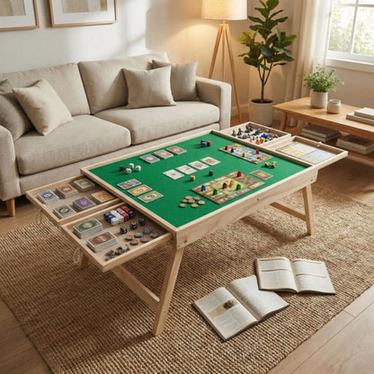 Folding Game Table with Storage Drawers and Non-Slip Base for Living Room detail image - detail view 3