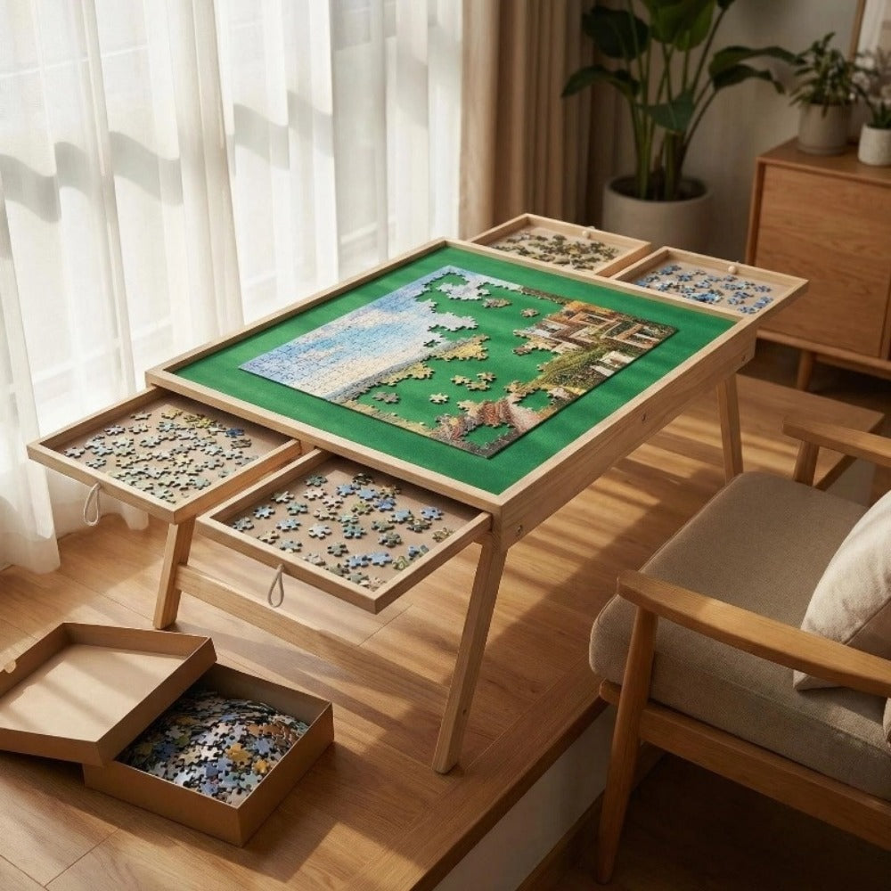 Folding Game Table with Storage Drawers and Non-Slip Base for Living Room detail image - detail view 8