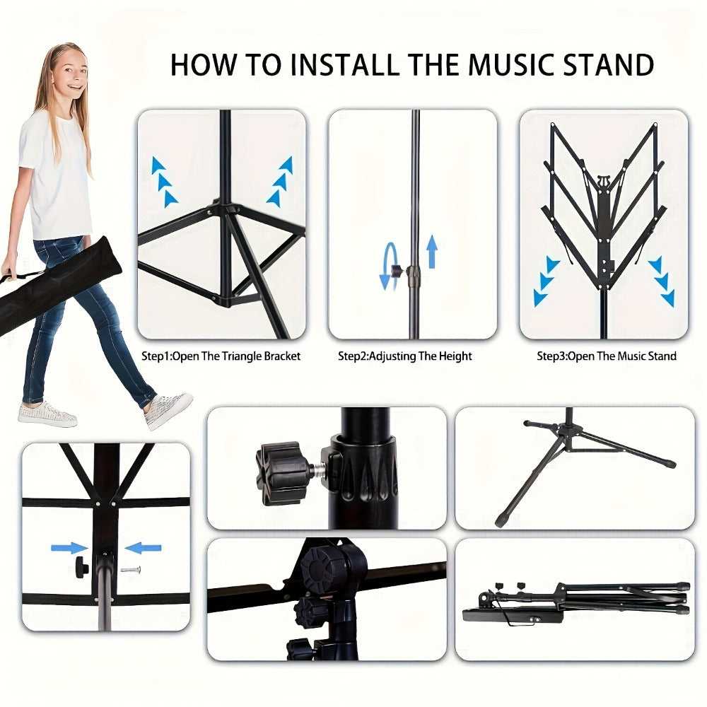 Folding Music Stand, Portable, Foldable, 2-in-1 for Holding Sheet Music For Lessons detail image - detail view 16