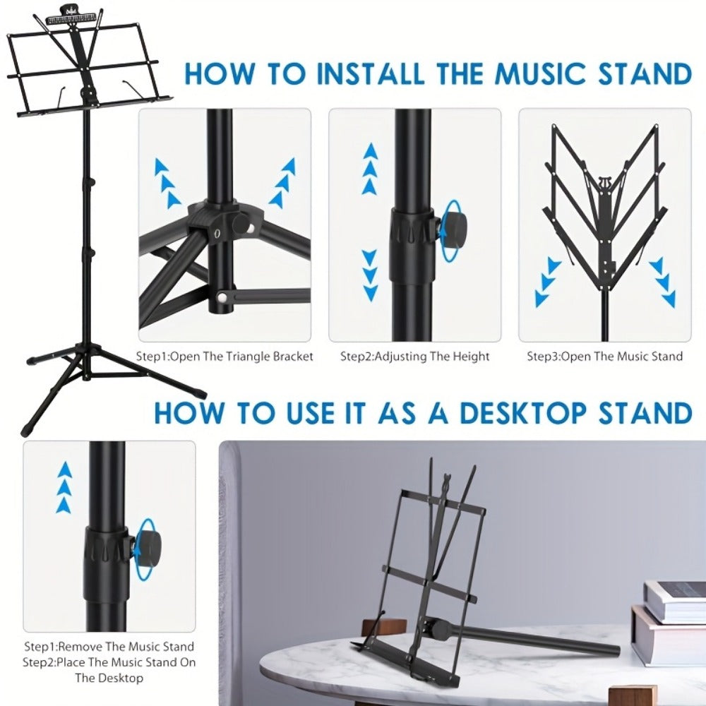 Folding Music Stand, Portable, Foldable, 2-in-1 for Holding Sheet Music For Lessons detail image - detail view 7