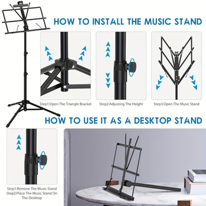 Folding Music Stand, Portable, Foldable, 2-in-1 for Holding Sheet Music For Lessons detail image - detail view 7