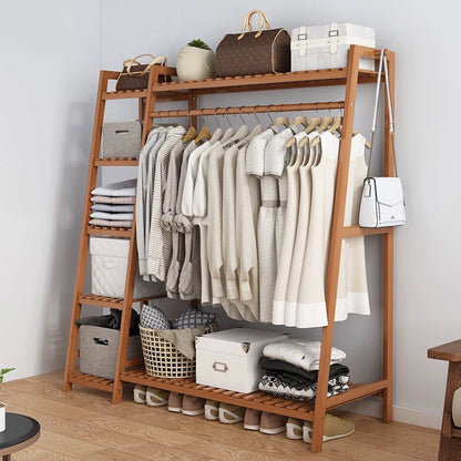 Freestanding Bamboo Clothes Rack with Storage Bag and Adjustable Shelves detail image - detail view 11