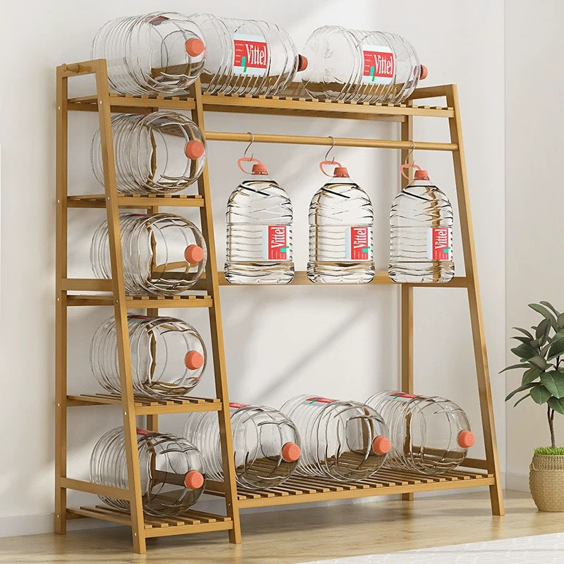 Freestanding Bamboo Clothes Rack with Storage Bag and Adjustable Shelves detail image - detail view 12