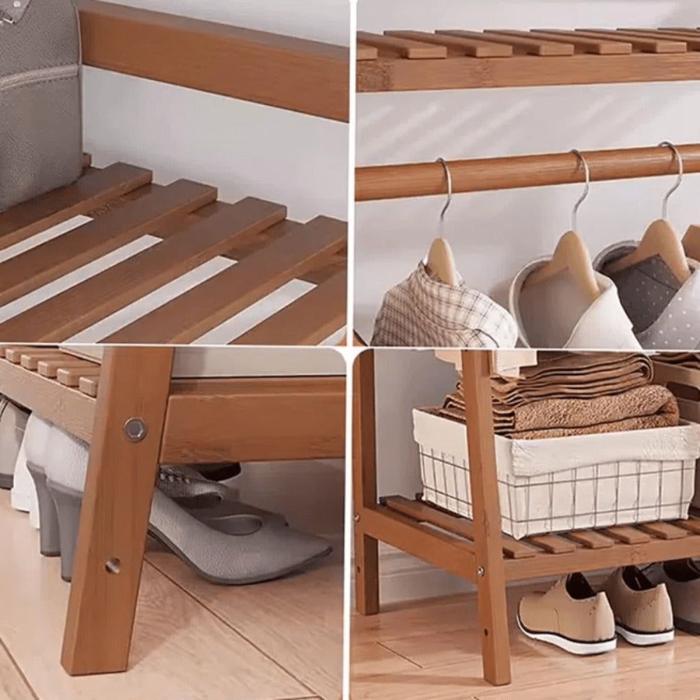 Freestanding Bamboo Clothes Rack with Storage Bag and Adjustable Shelves detail image - detail view 14