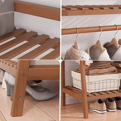 Freestanding Bamboo Clothes Rack with Storage Bag and Adjustable Shelves detail image - detail view 14