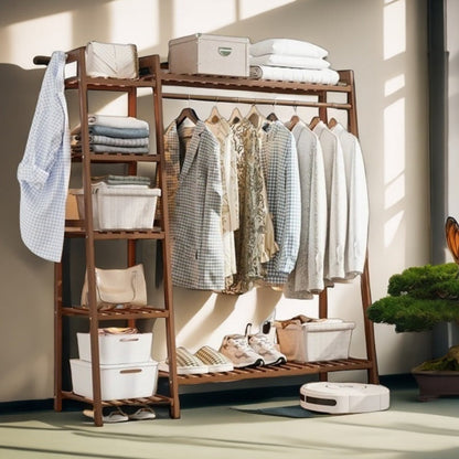 Freestanding Bamboo Clothes Rack with Storage Bag and Adjustable Shelves detail image - detail view 15