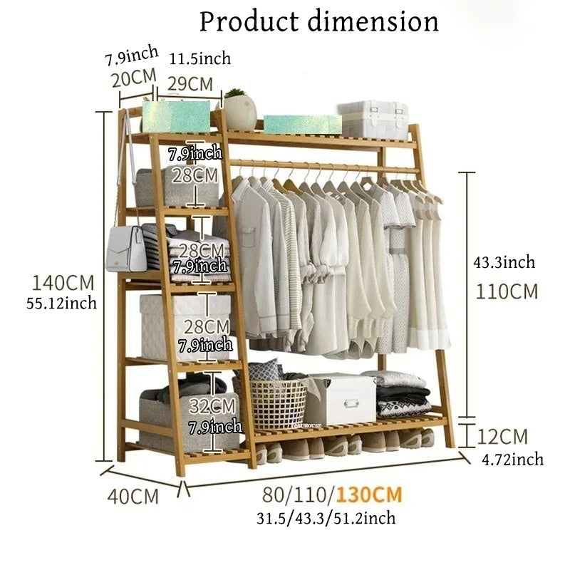 Freestanding Bamboo Clothes Rack with Storage Bag and Adjustable Shelves detail image - detail view 16