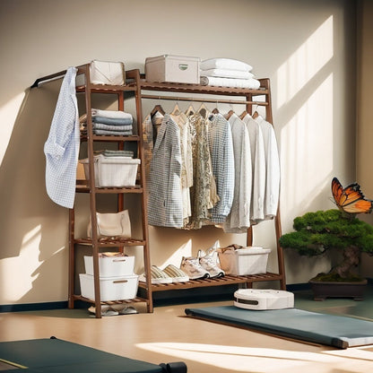 Freestanding Bamboo Clothes Rack with Storage Bag and Adjustable Shelves detail image - detail view 17