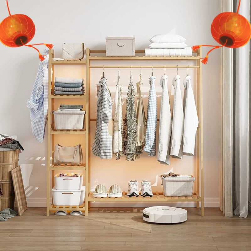 Freestanding Bamboo Clothes Rack with Storage Bag and Adjustable Shelves detail image - detail view 20