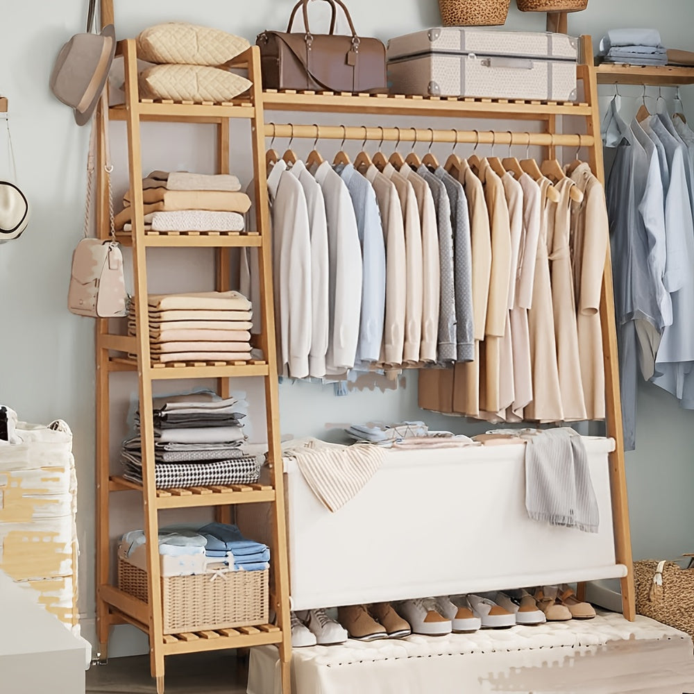 Freestanding Bamboo Clothes Rack with Storage Bag and Adjustable Shelves detail image - detail view 21