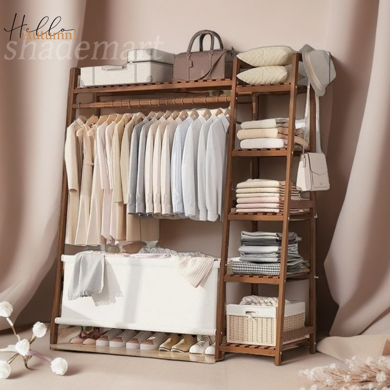 Freestanding Bamboo Clothes Rack with Storage Bag and Adjustable Shelves detail image - detail view 25