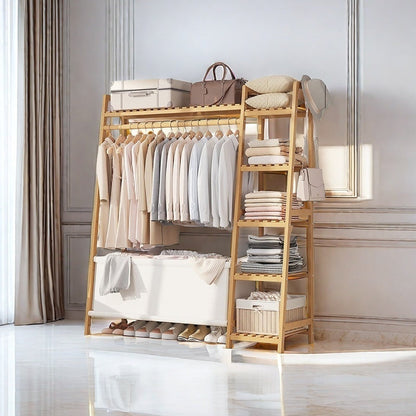 Freestanding Bamboo Clothes Rack with Storage Bag and Adjustable Shelves detail image - detail view 28