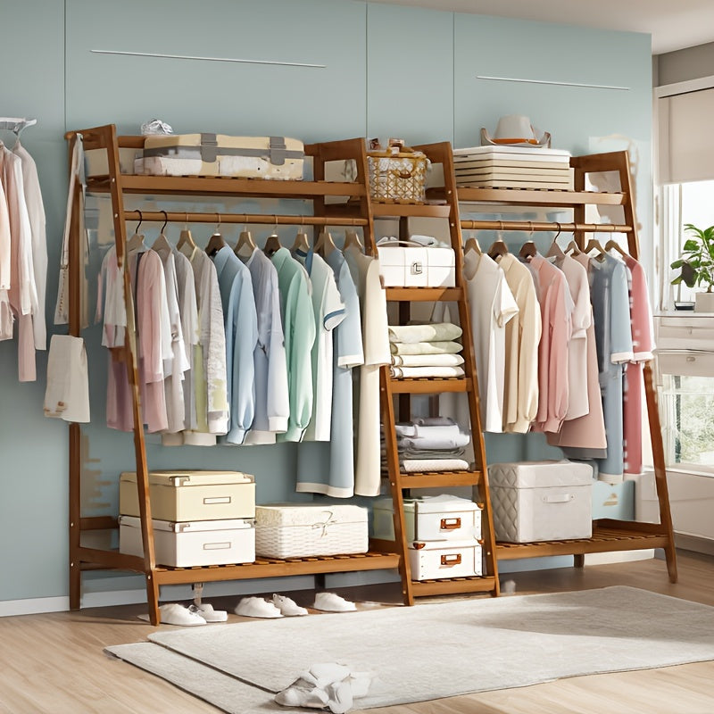 Freestanding Bamboo Clothes Rack with Storage Bag and Adjustable Shelves detail image - detail view 30