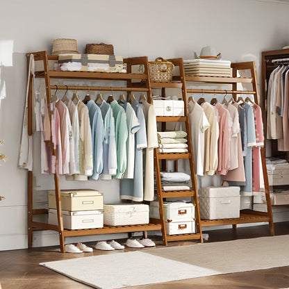 Freestanding Bamboo Clothes Rack with Storage Bag and Adjustable Shelves detail image - detail view 31
