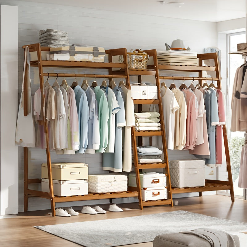 Freestanding Bamboo Clothes Rack with Storage Bag and Adjustable Shelves detail image - detail view 32
