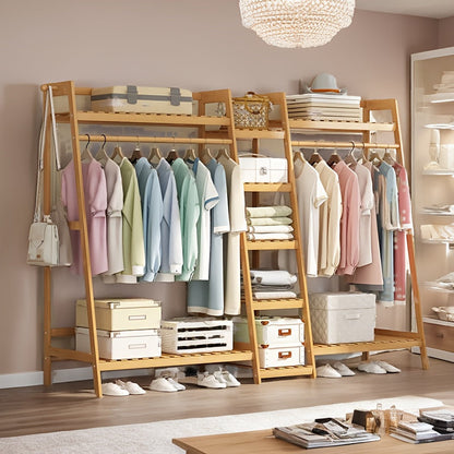 Freestanding Bamboo Clothes Rack with Storage Bag and Adjustable Shelves detail image - detail view 34