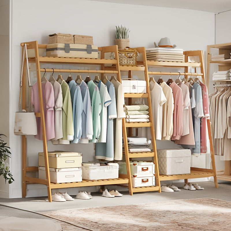 Freestanding Bamboo Clothes Rack with Storage Bag and Adjustable Shelves detail image - detail view 36
