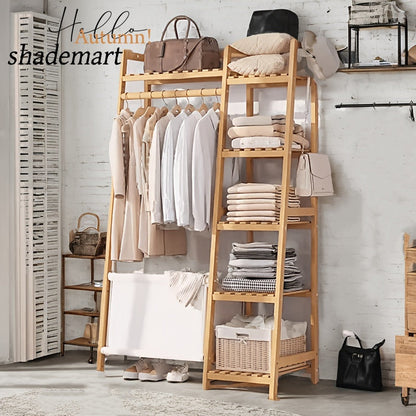 Freestanding Bamboo Clothes Rack with Storage Bag and Adjustable Shelves detail image - detail view 40