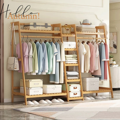 Freestanding Bamboo Clothes Rack with Storage Bag and Adjustable Shelves detail image - detail view 42
