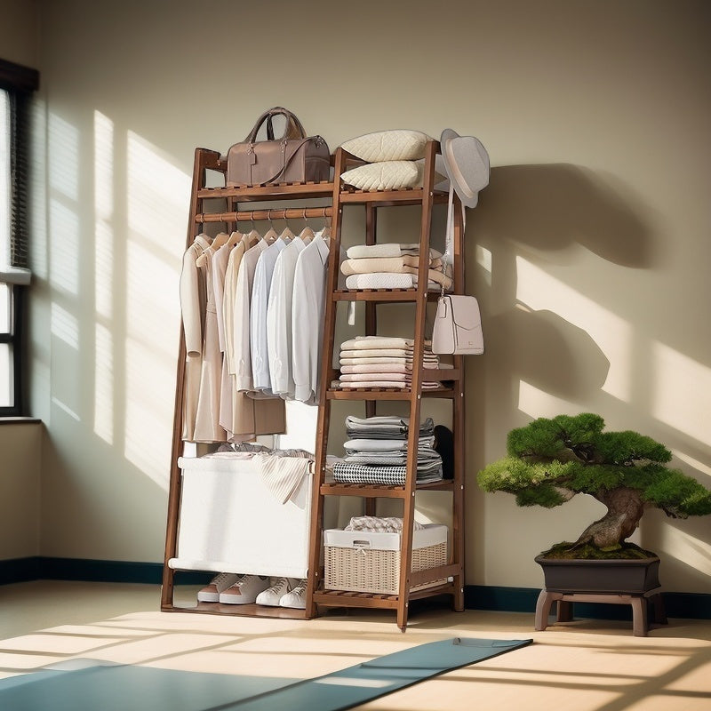 Freestanding Bamboo Clothes Rack with Storage Bag and Adjustable Shelves detail image - detail view 44