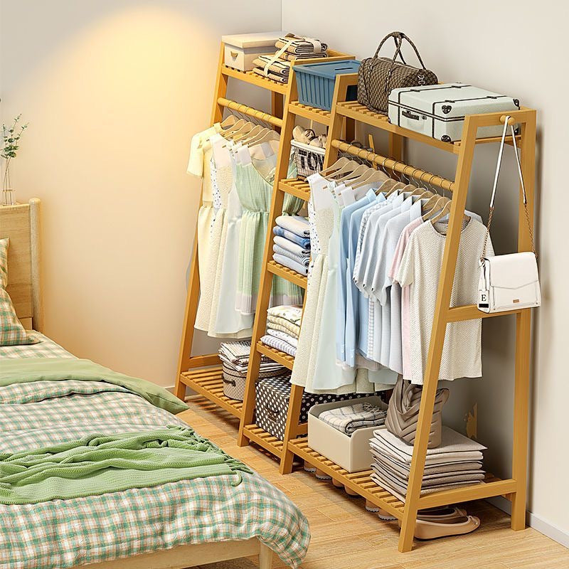 Freestanding Bamboo Clothes Rack with Storage Bag and Adjustable Shelves detail image - detail view 48