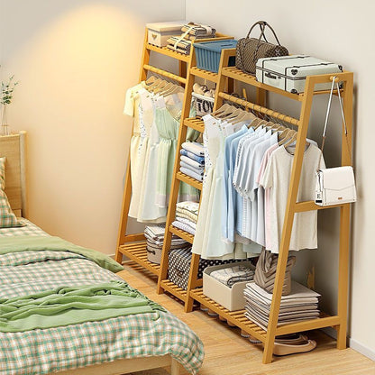 Freestanding Bamboo Clothes Rack with Storage Bag and Adjustable Shelves detail image - detail view 48