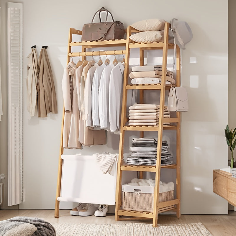 Freestanding Bamboo Clothes Rack with Storage Bag and Adjustable Shelves detail image - detail view 7