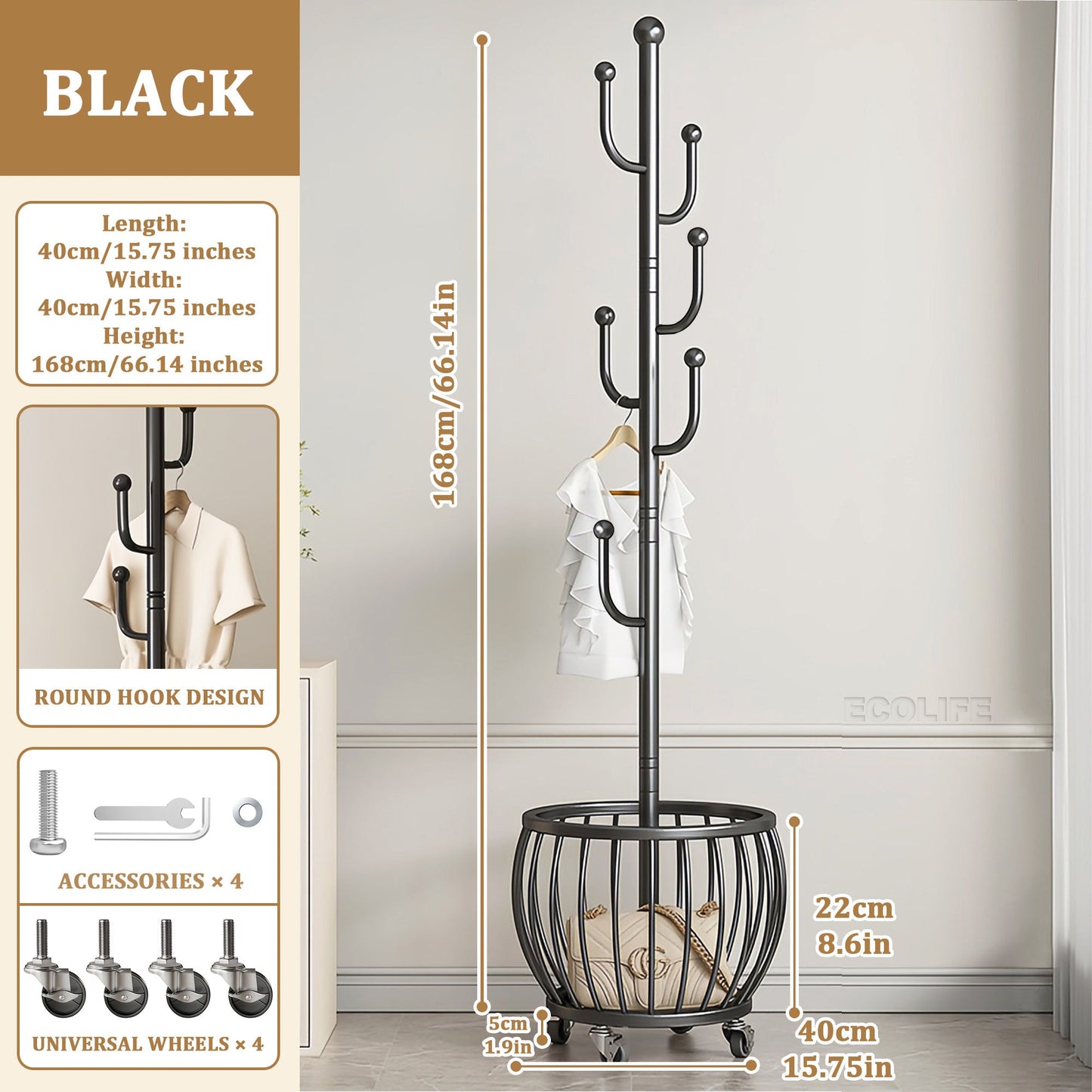 Coat Rack shown in the Black option