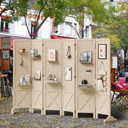 Room Divider, Freestanding Pegboard Folding Privacy Screen 4 or 6 Panel Wood MDF Partition shown in the main product view