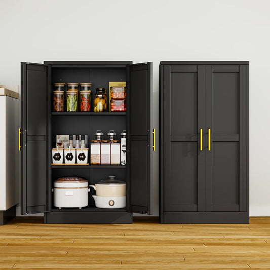 Storage Cabinet, 2-Door Metal Freestanding with 3 Adjustable Shelves - Modern Kitchen shown in the main product view