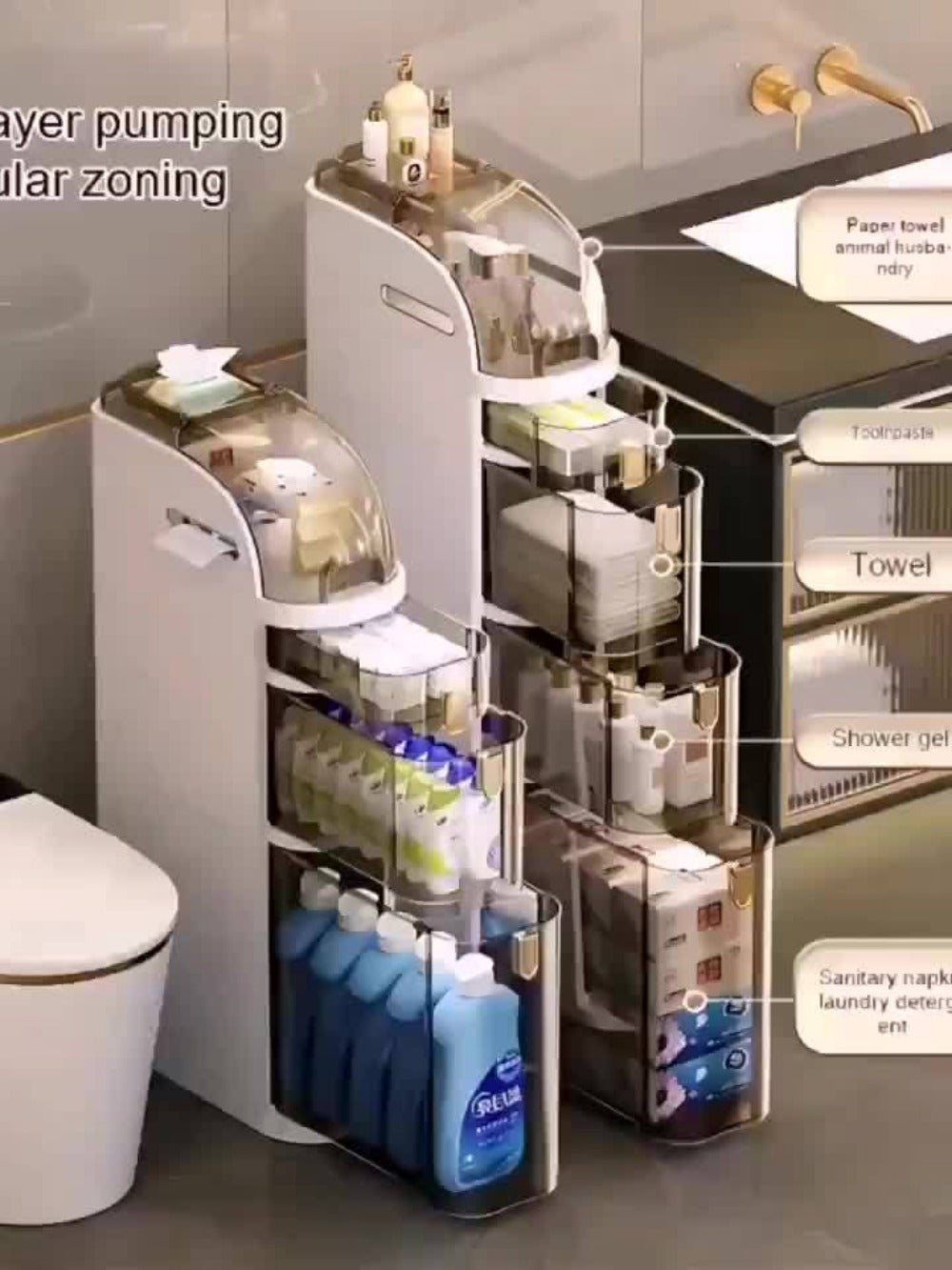 Freestanding Narrow Bathroom Storage Cabinet with Clear Drawers and Tool-Free Assembly detail image - detail view 10